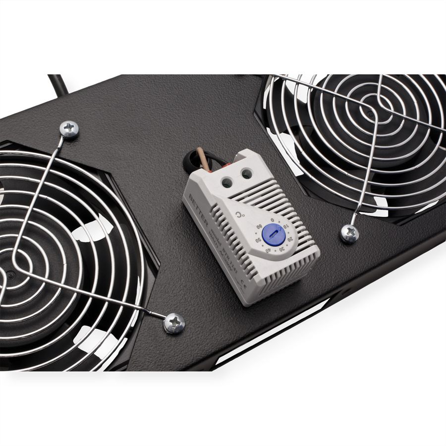 ROLINE Fan unit 2 fans, thermostat, for 19-inch wall housing black