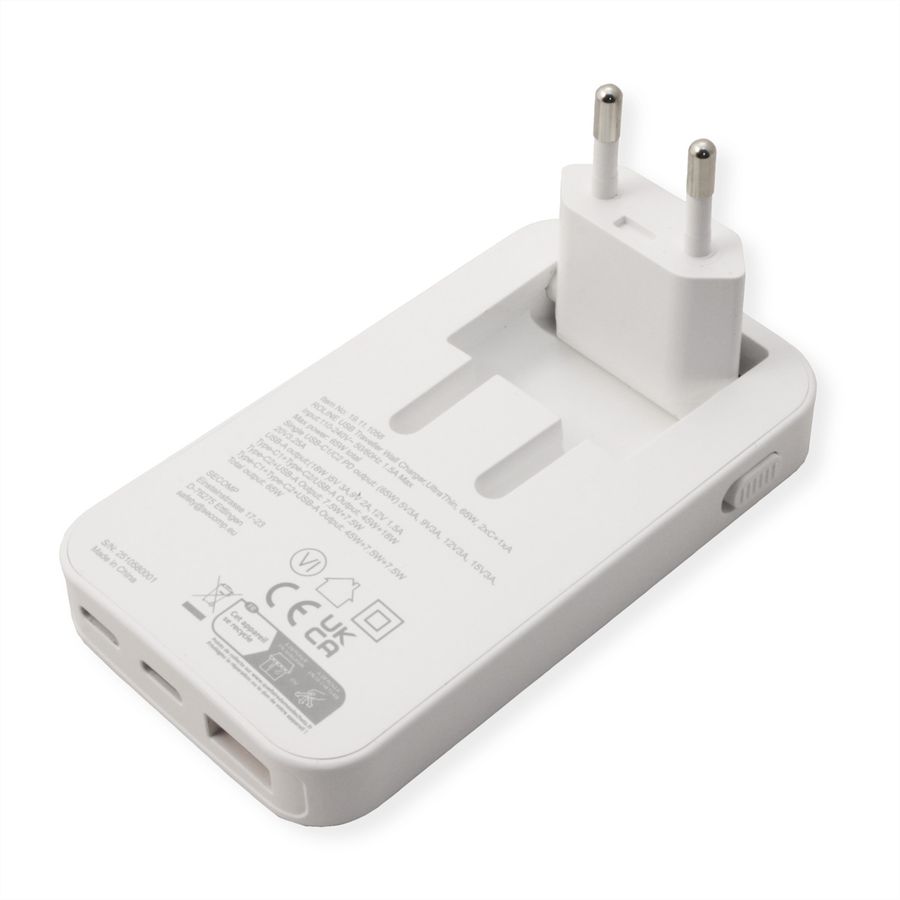 ROLINE Ultra Thin USB Wall Charger, 2x C, 1x A, 65W