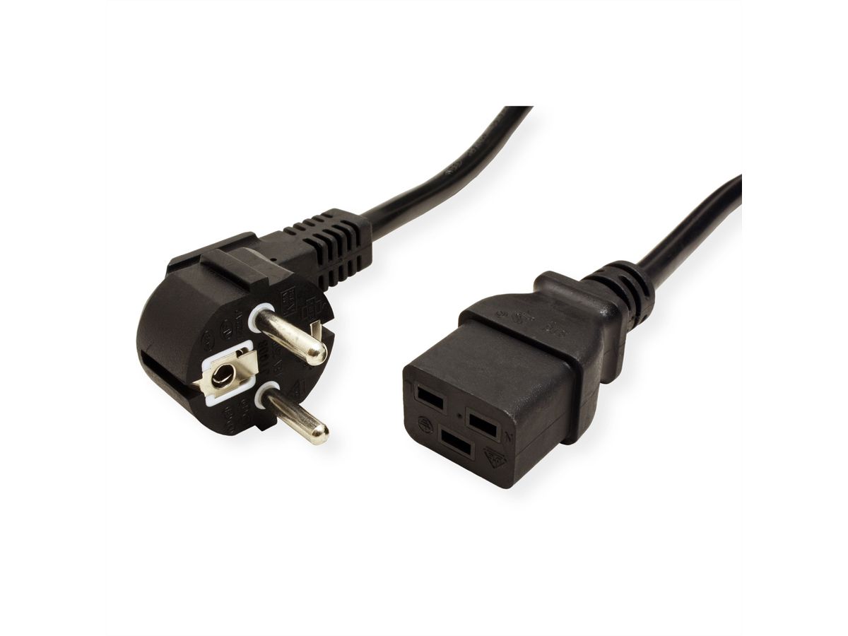 VALUE Power Cord 3P German Type, IEC320 - C19 16A, black, 2 m