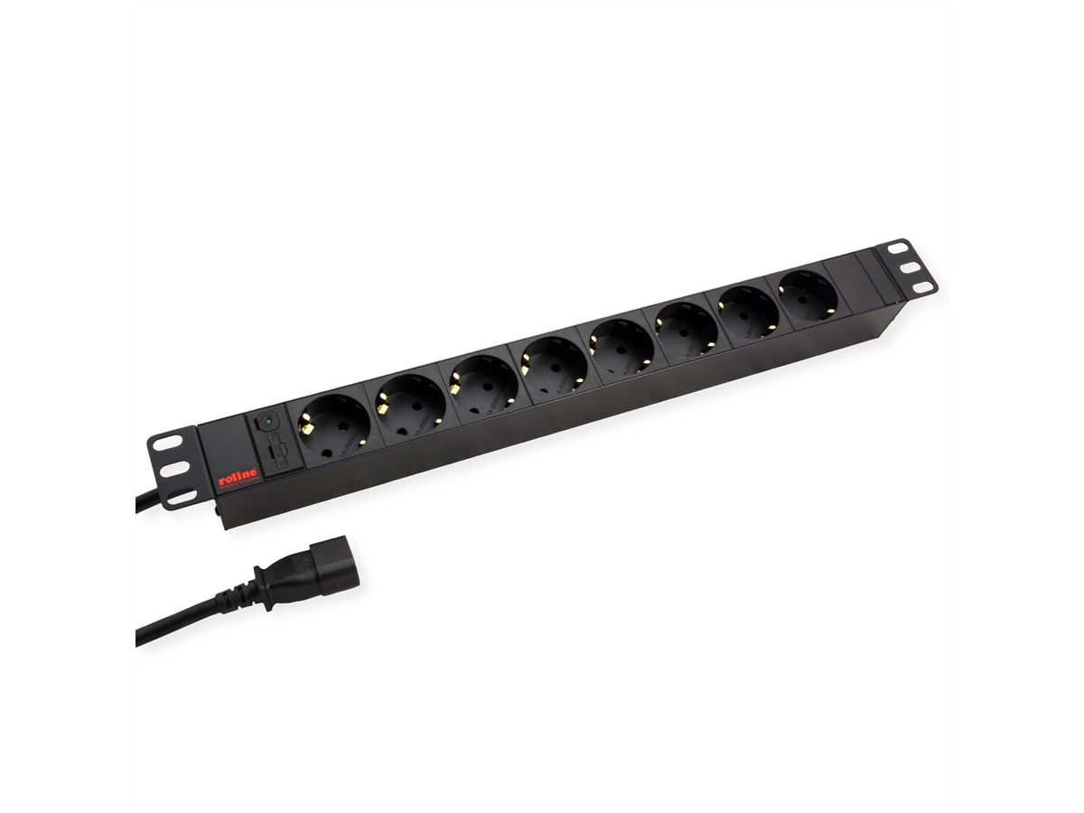 ROLINE 19" PDU for Cabinets 8x 2300W, IEC320 C14 M, black, 2 m