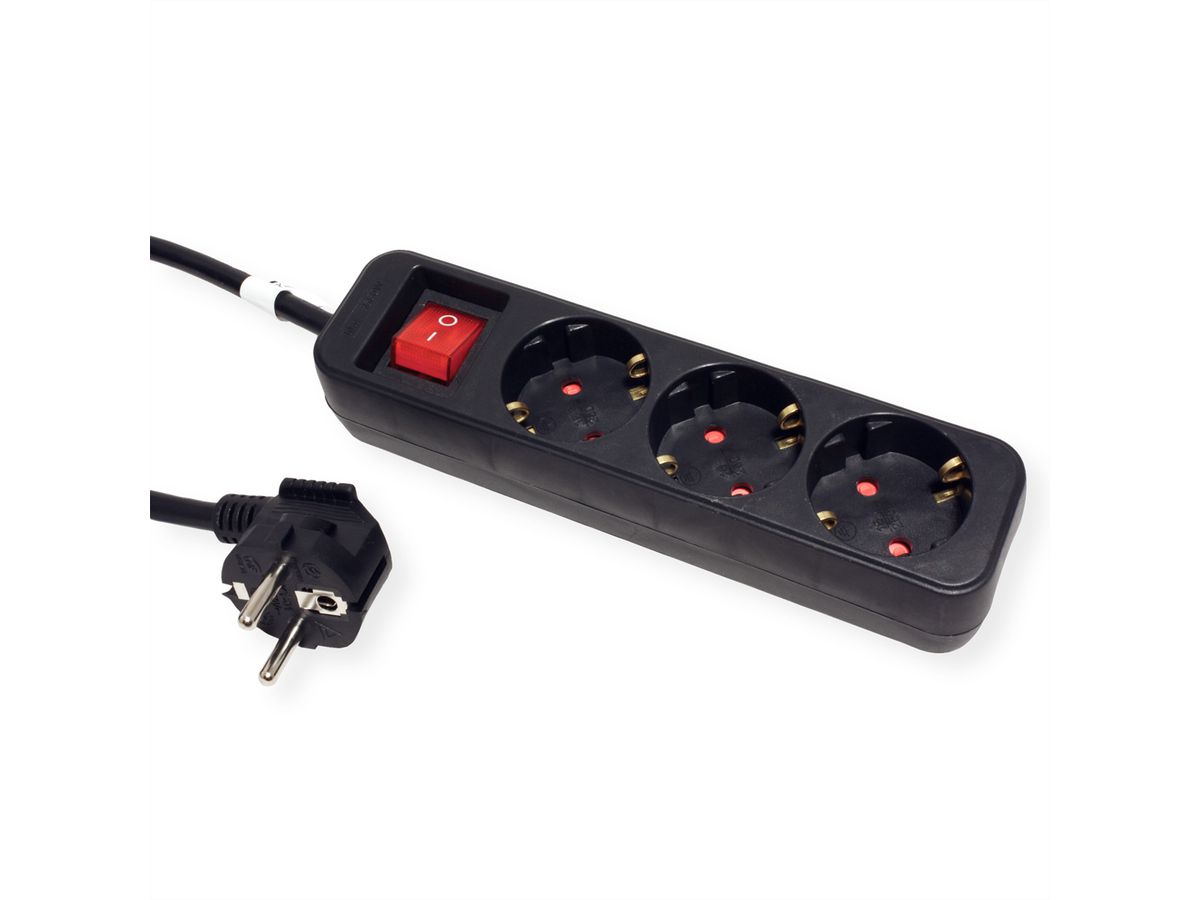 ROLINE Power Strip, 3-way, with Switch, black, 6 m