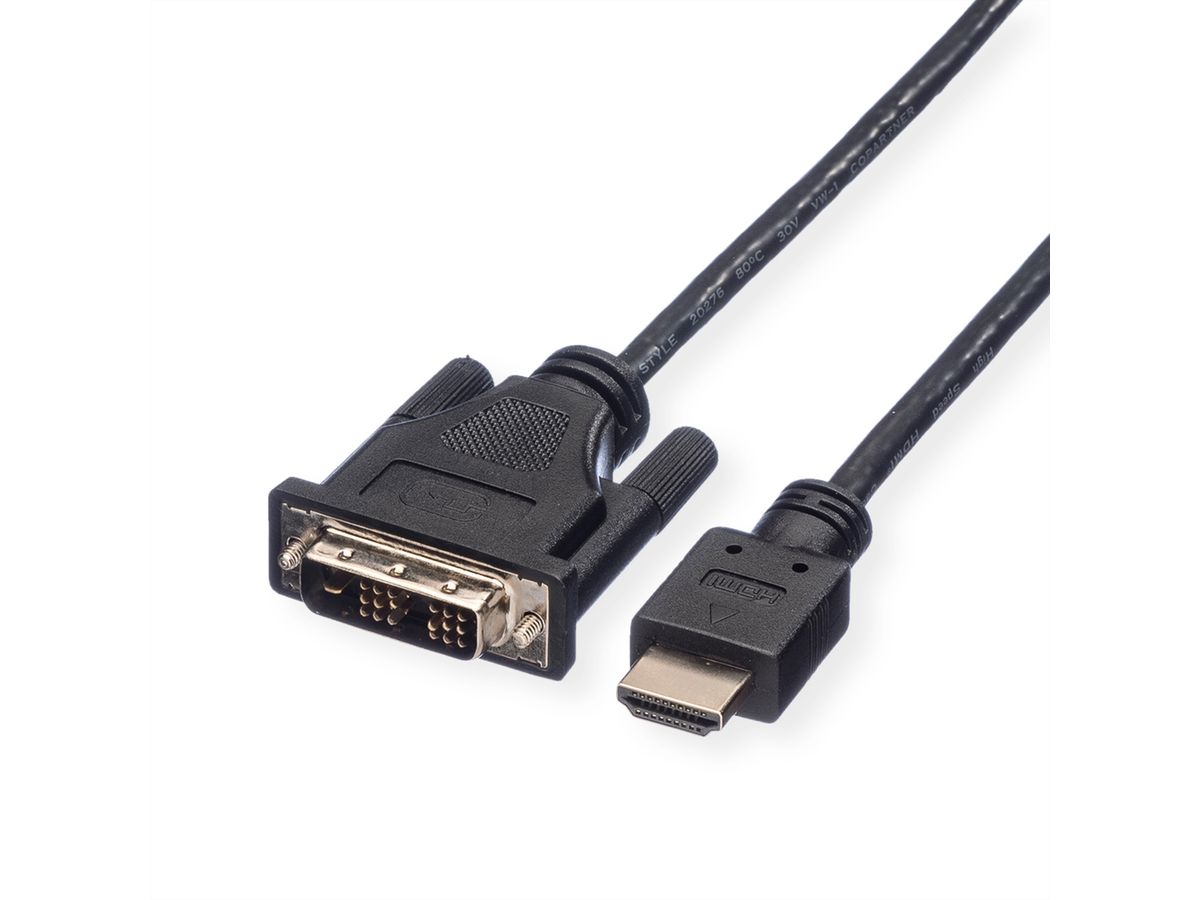 ROLINE DVI Cable, DVI (18+1) - HDMI, M/M, black, 10 m