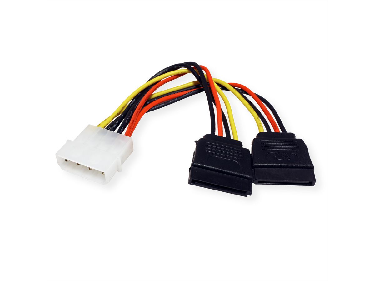 ROLINE Internal Y-Power Cable, 4-Pin HDD to 2x SATA, 0.12 m