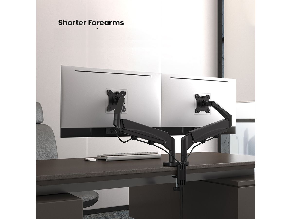 VALUE Dual LCD Monitor Arm, Desk Clamp, 5 Joints, Space Saving