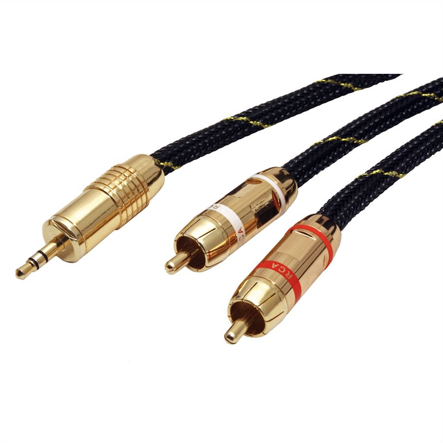 ROLINE GOLD Audio Connection Cable, 3.5mm Stereo - 2 x Cinch (RCA), M/M, 2.5 m