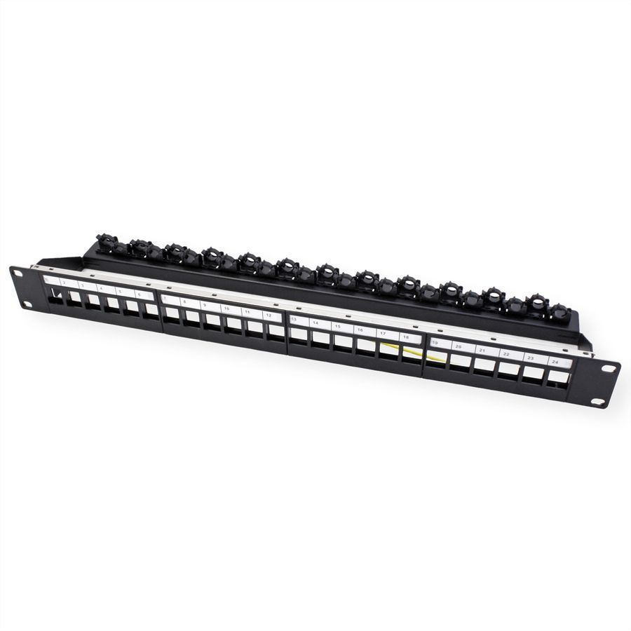 ROLINE Keystone 19'' Module Frame, empty, 24 ports, shielded, clip fixing, black
