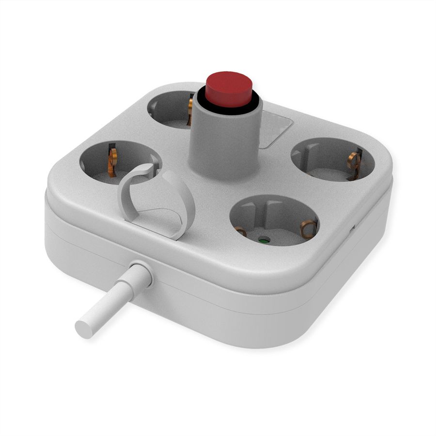VALUE Power Strip, 4-way, with Switch and removable protective cover, white, 1.5 m