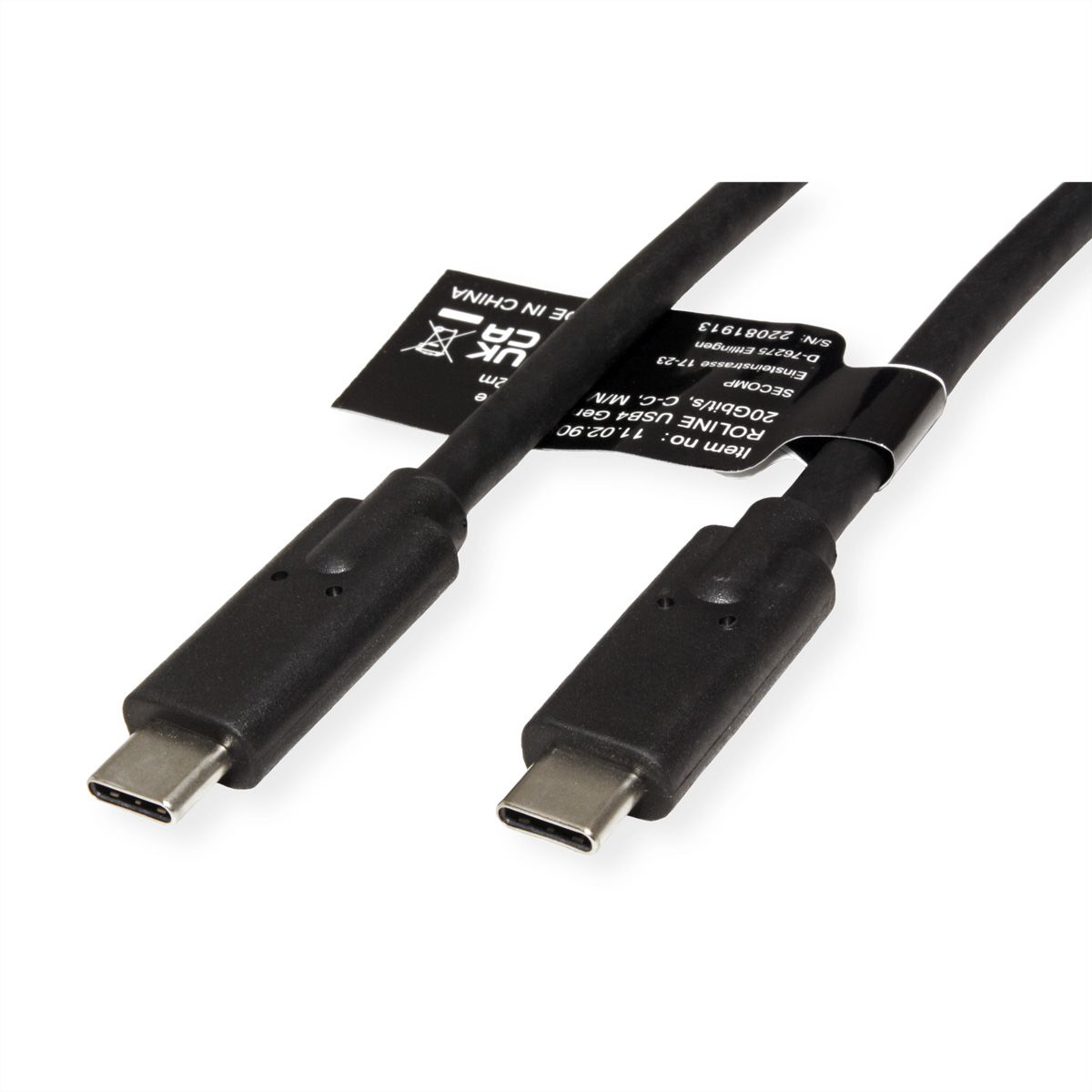 ROLINE Cable USB4 Gen2x2, C–C, M/M, 4K UHD-1, 20Gbit/s, 100W, black, 2 m