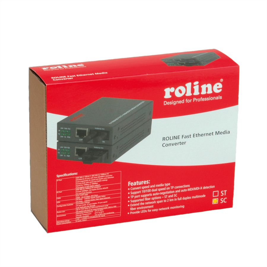 ROLINE RC-100FX/SC Fast Ethernet Converter, RJ-45 to SC, Loop-back