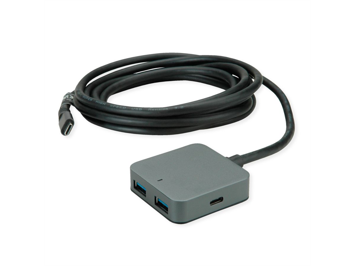 VALUE USB 3.2 Gen 2 Hub, 4 Ports (2x A + 2x C), with Extension Cable, 3 m