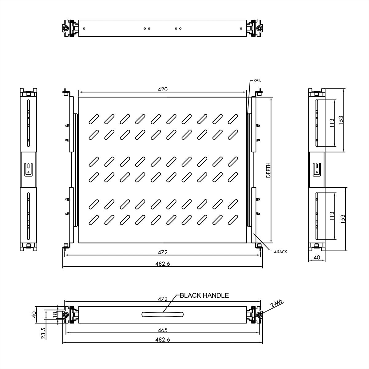 VALUE 19" 1U Extendable Sliding Shelf for Cabinets, 420 x 700 mm, max. load 25 kg