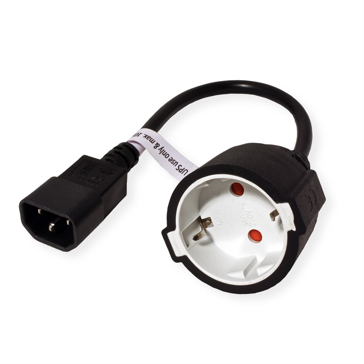 VALUE Power Cable, IEC C14 Plug to German Socket, max 10A (2300W), for UPS only, black, 0.3 m