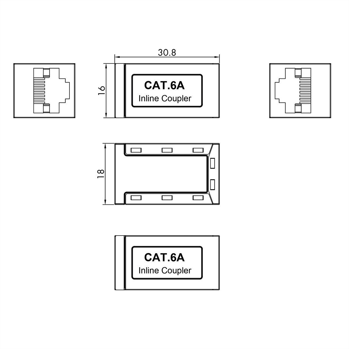 VALUE RJ-45 Mini Inline Coupler, Cat.6A (Class EA), shielded, silver