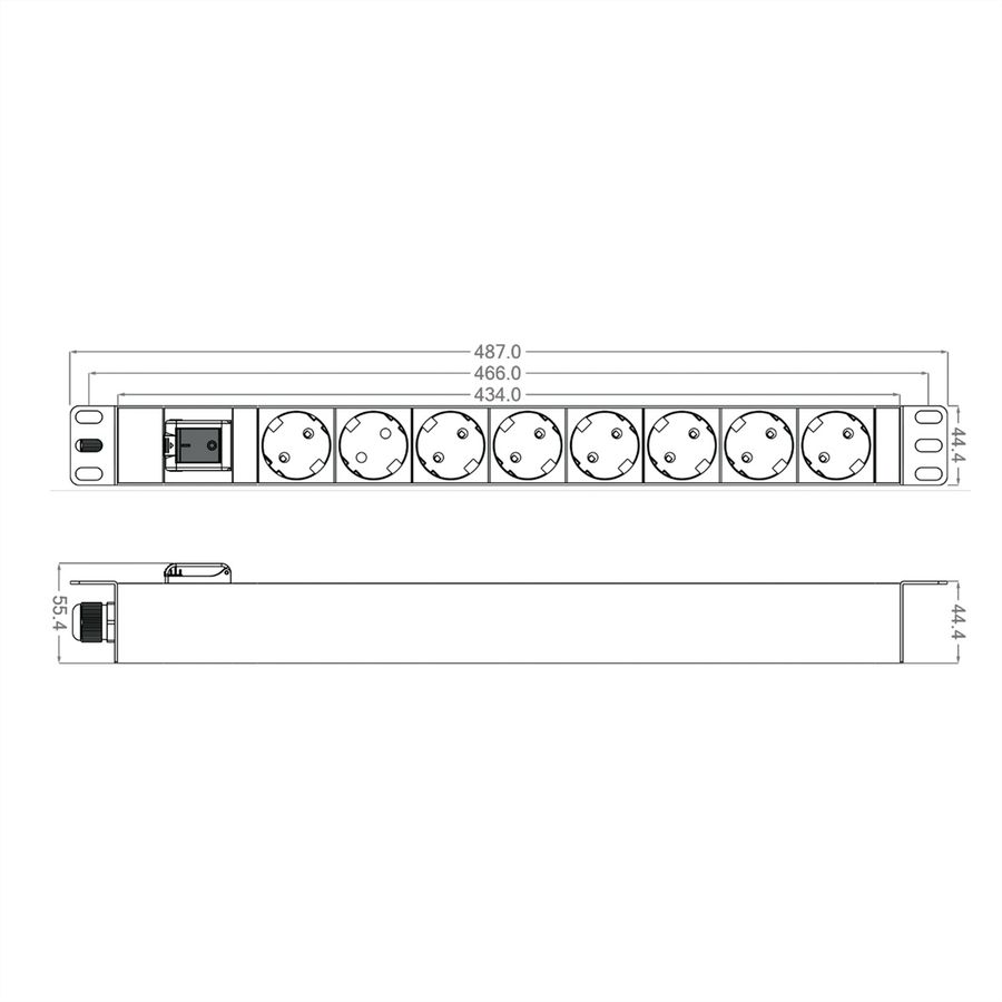 ROLINE PDU for Cabinet, 8x socket, 45°, 16A, with Switch, black, 2 m