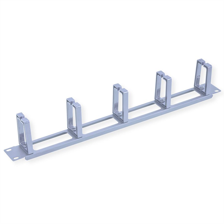 VALUE 19" 1U Cable Management Plate, C-Type, 5 Hooks, Cut-out front panel / cable feed-through, grey