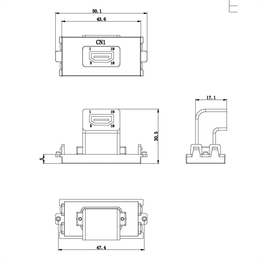 VALUE A/V Module (HDMI F adapter,angled)