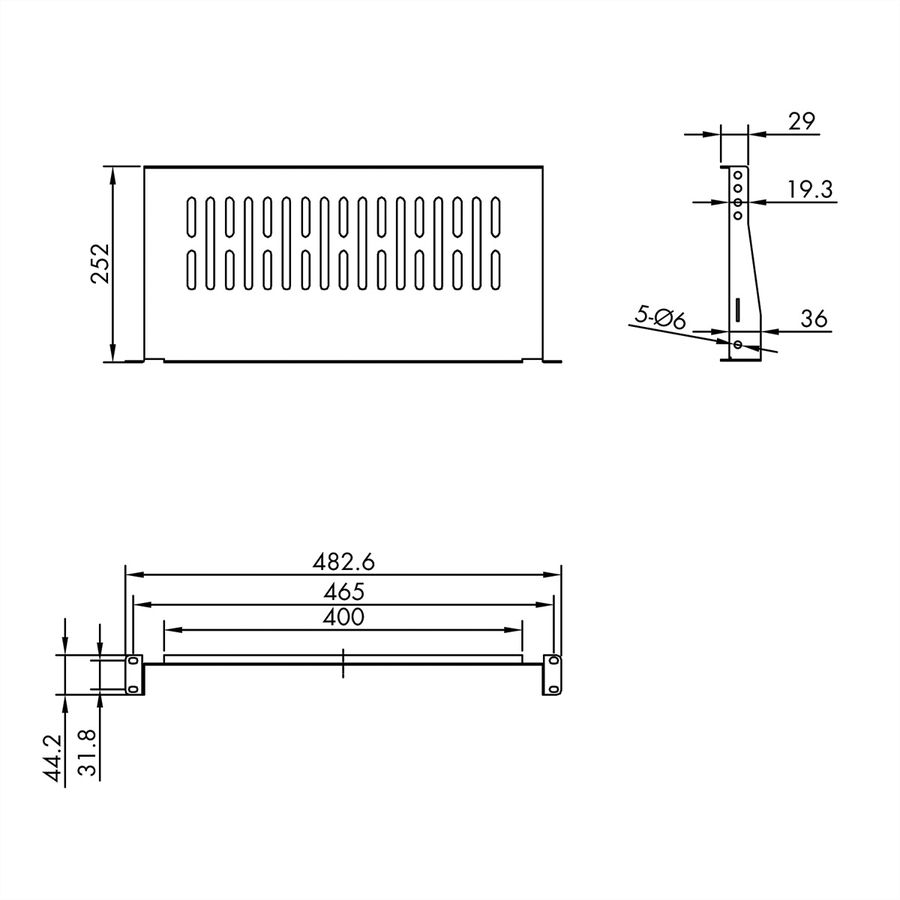 VALUE 19"-Fixed Shelf, 485 x 250mm, max. 10 kg, 1U, black