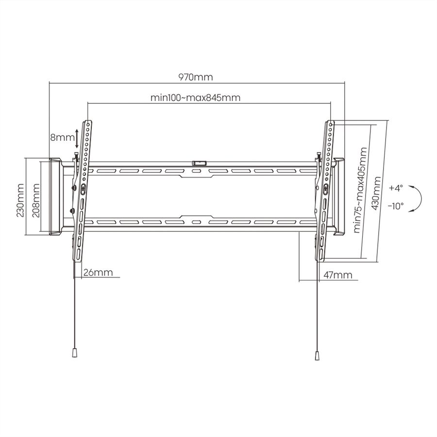 VALUE TV Wall Mount, 47mm Wall Distance, < 75kg, Tiltable, VESA 800x400, <228,6cm (90"), tiltable