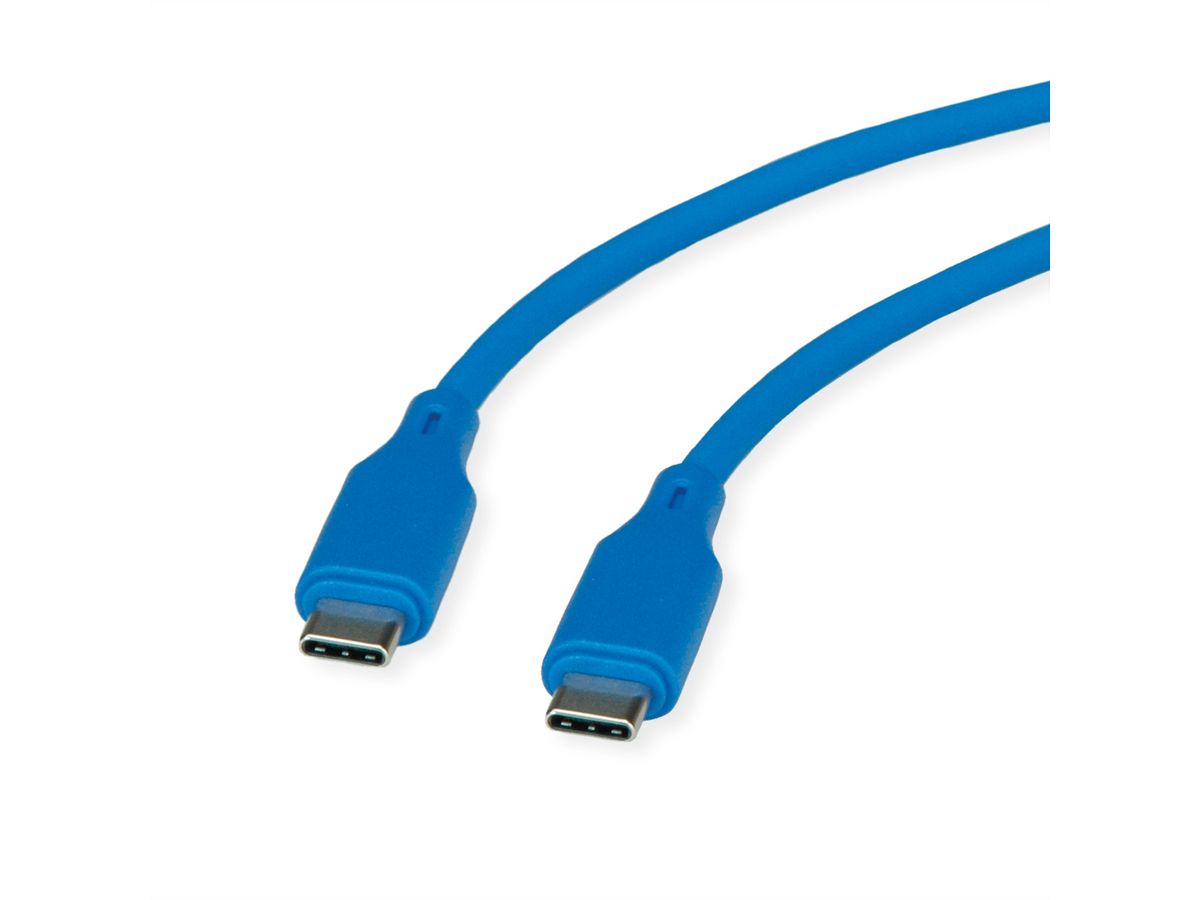 ROLINE USB 2.0 Cable, C–C, M/M, 60W, silicone, blue, 1 m