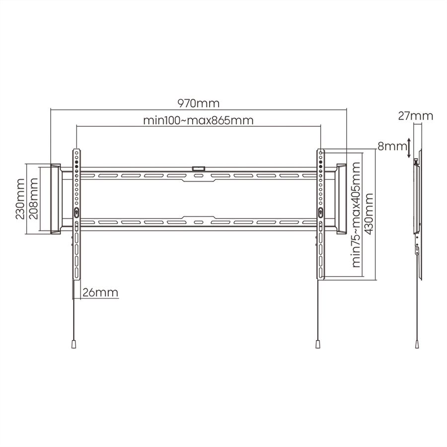 VALUE TV Wall Mount, 27mm Wall Distance, fixed, 43–90 inch, max. 75 kg