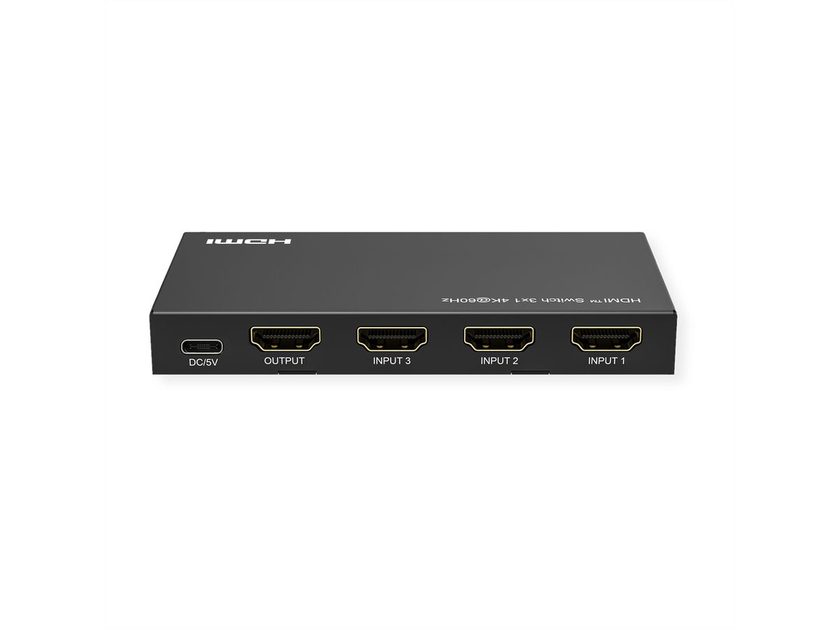 ROLINE HDMI Switch, 3x1, 4K60Hz, with Remote Control