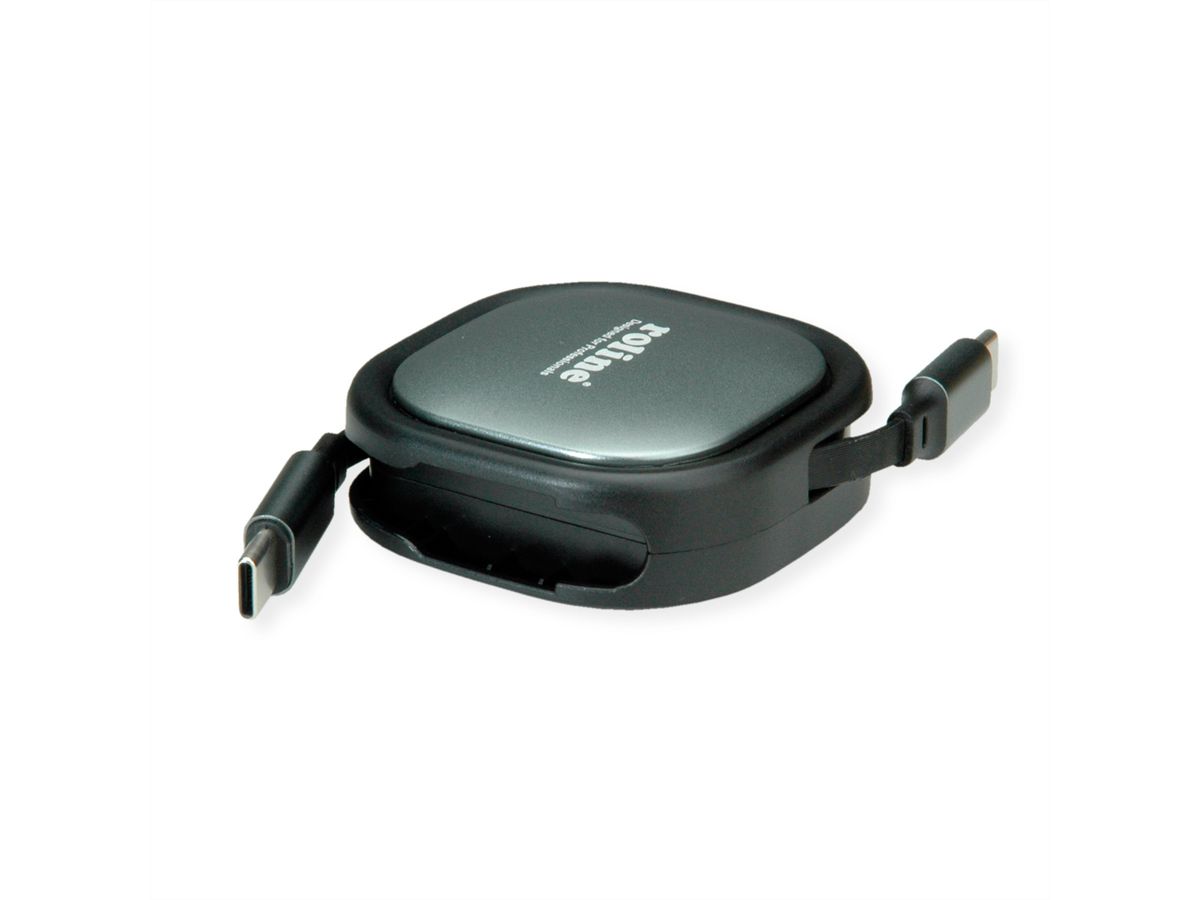ROLINE USB 2.0 Retractable Cable Type C, 60W, C-C, M/M, black, 1.2 m