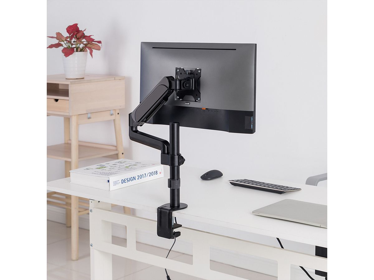 VALUE Single Monitor Arm, Pole Mount, 4 Joints, Desk Clamp