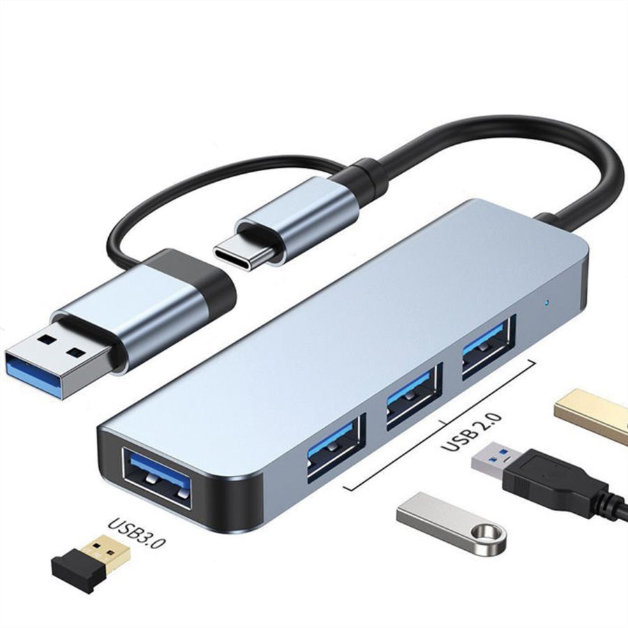VALUE USB Hub, 4x USB-A Ports (3x USB 2.0 + 1x USB 3.2 Gen1), Type A+C host connection cable
