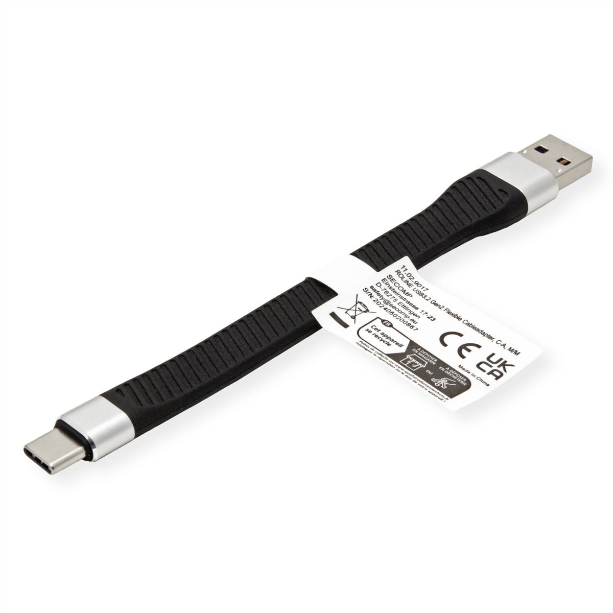 ROLINE USB 3.2 Gen 2 Silicone Cable, C-A, M/M, black, 11 cm