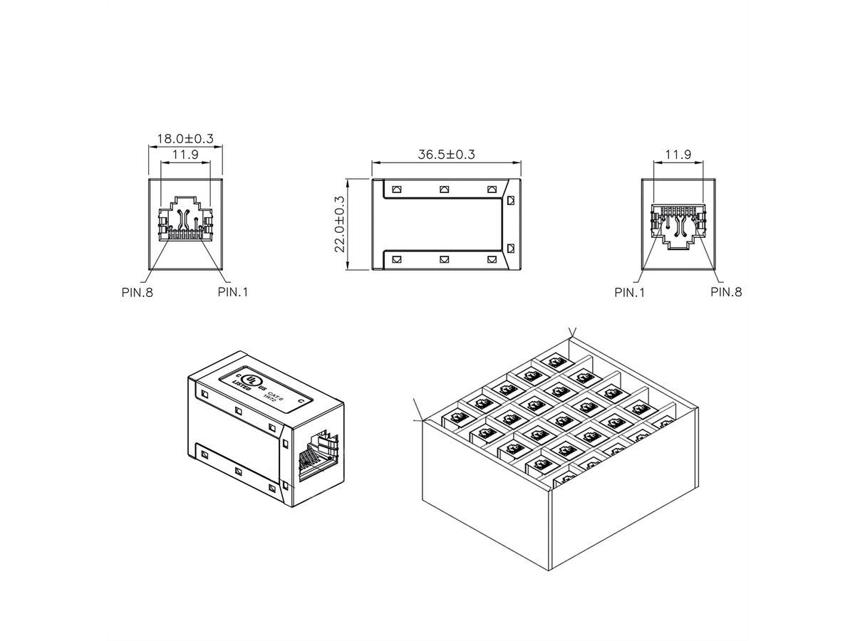ROLINE RJ-45 Modular Coupler, Cat.6 (Class E), STP, silver, 25pcs.