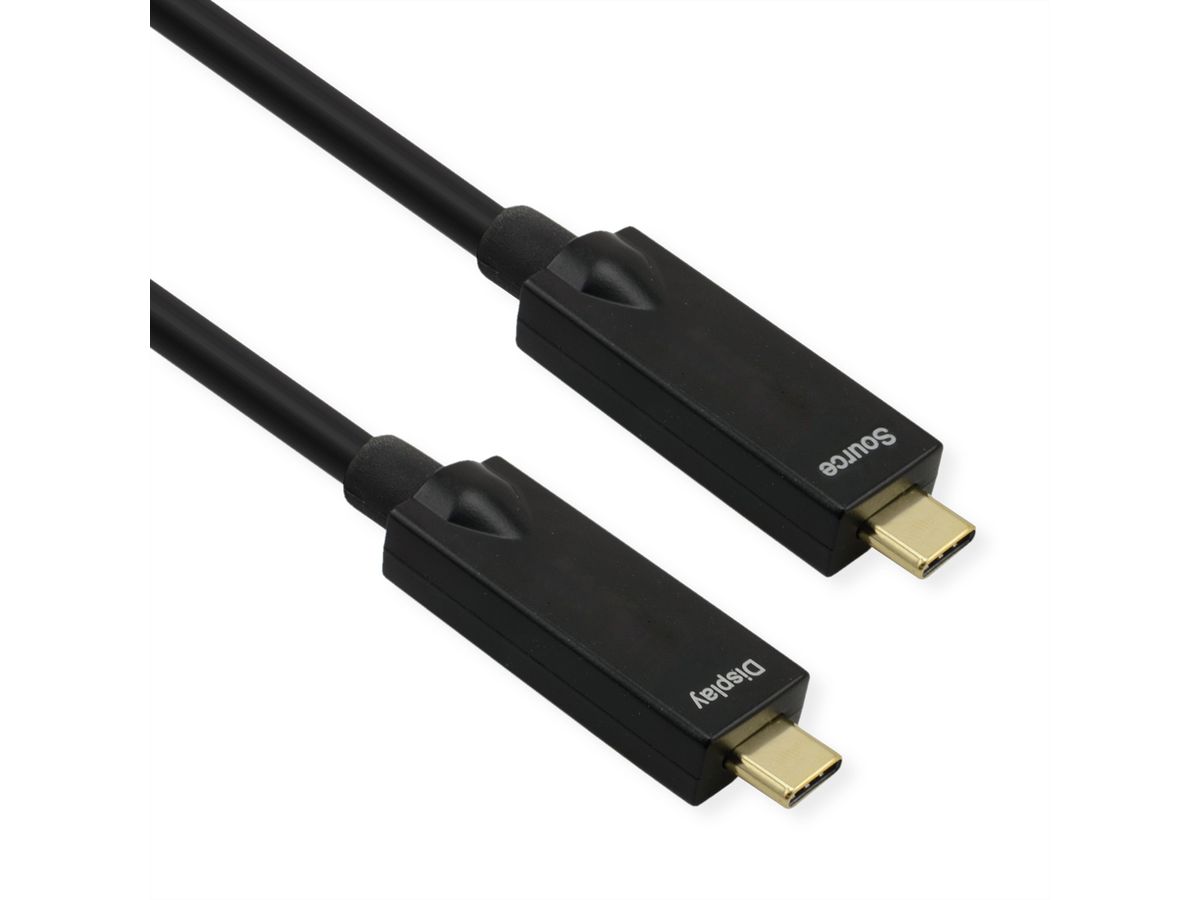 ROLINE USB 3.2 Gen 2 Cable, AOC, C-C, M/M, 10Gbit/s, 4K60Hz, PD (Power Delivery) 60W, black, 15 m