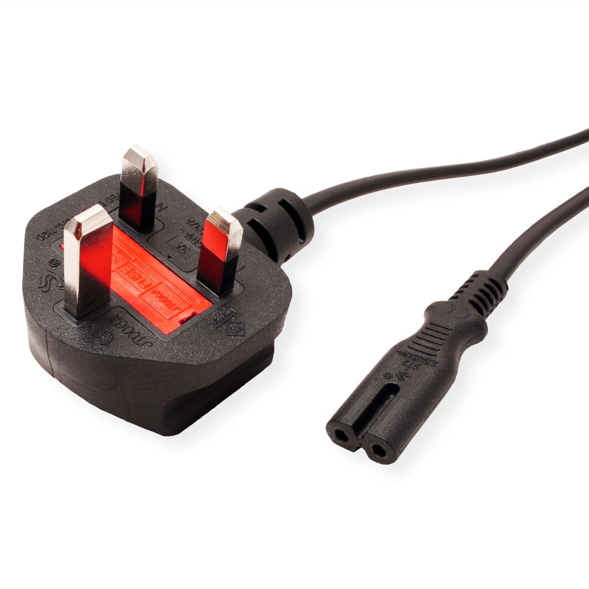 VALUE UK Power Cable, 2-pin (figure-8), black, 3A, 1.95 m