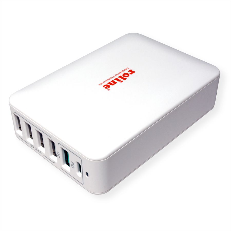 ROLINE USB Charger, 6 Ports (4x USB A, 1x USB C, 1x USB A QC3.0), max. 60W