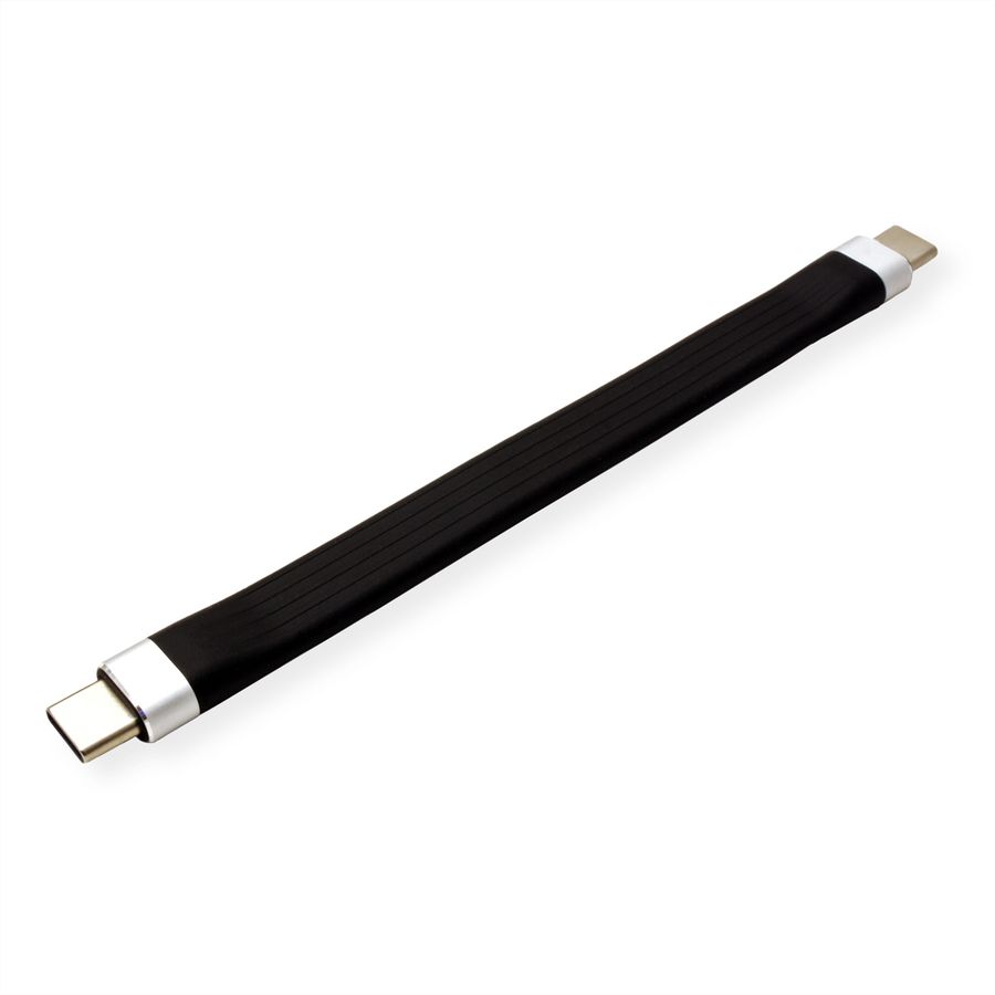 ROLINE USB 3.2 Gen 2 Silicone Cable, PD, with Emark, C-C, M/M, 8K UHD, 10Gbit/s, 60W, black, 11 cm