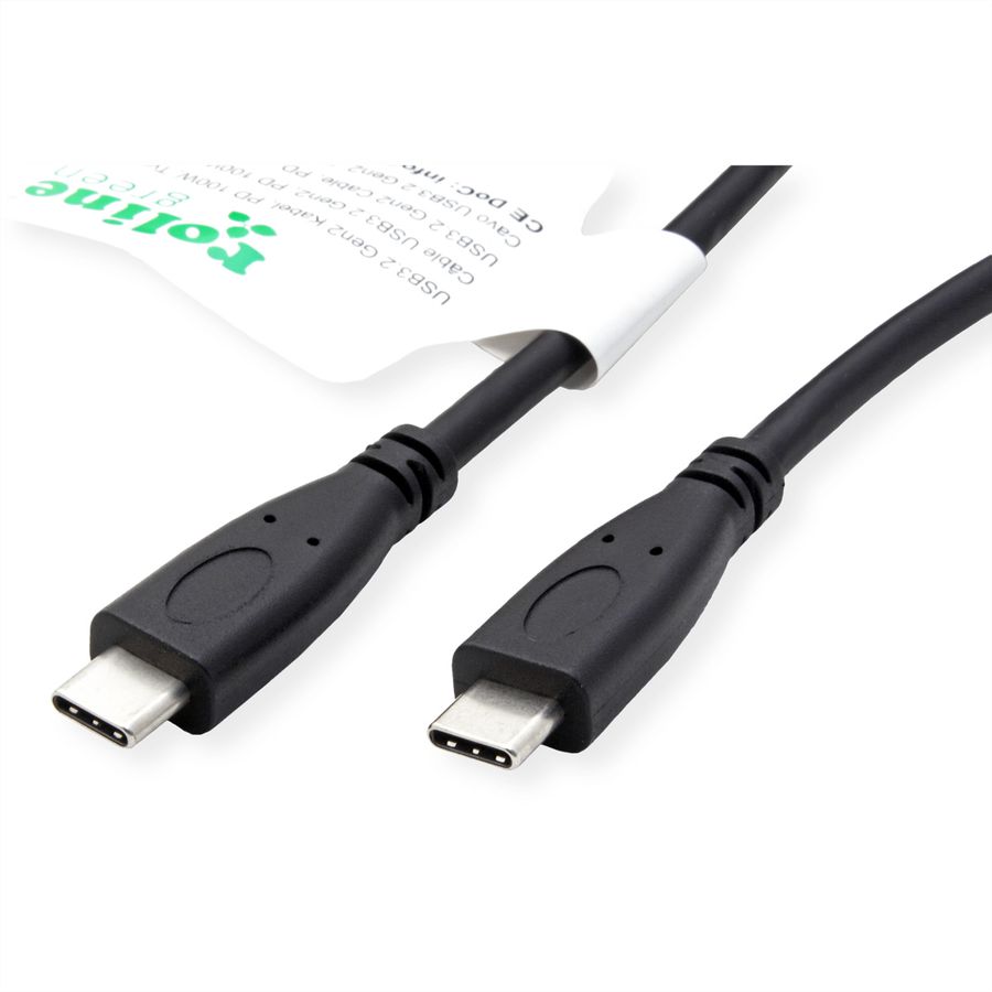 ROLINE GREEN USB 3.2 Gen 2 Cable, PD, C-C, M/M, 4K UHD-1, 10Gbit/s, Emark, 100W, black, 0.5 m