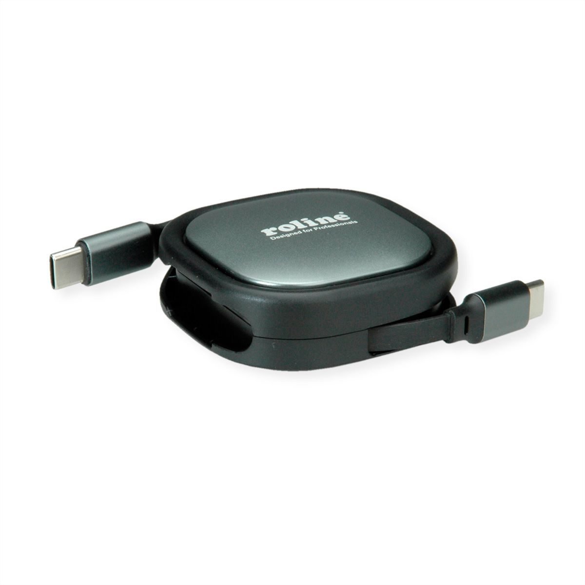 ROLINE USB 2.0 Retractable Cable Type C, 60W, C-C, M/M, black, 1.2 m