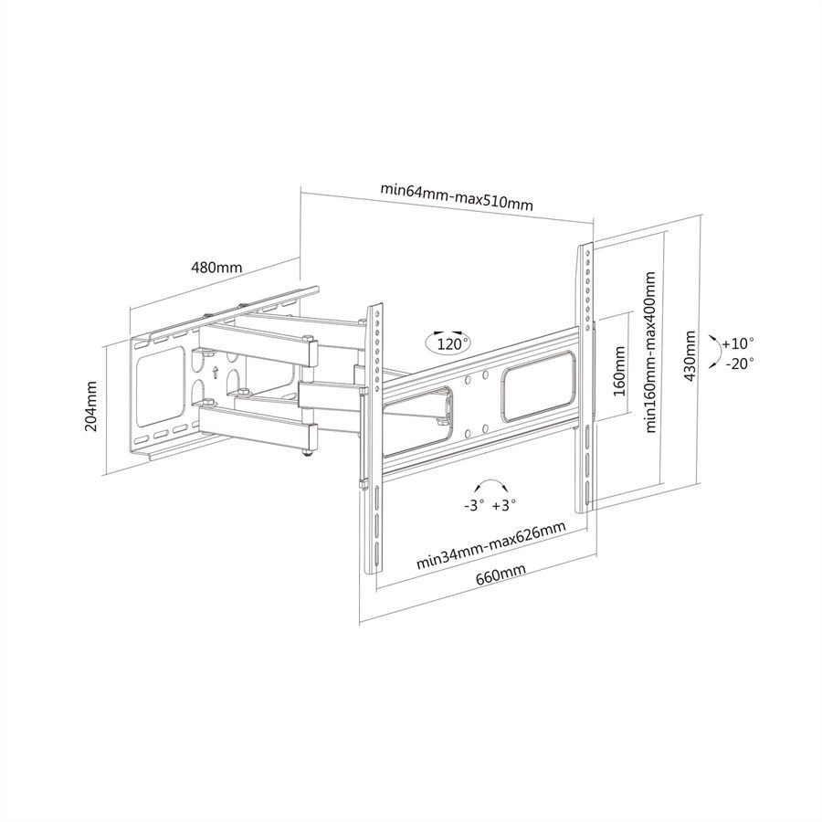 VALUE Solid Articulating Wall Mount TV Holder, up to 177.8cm (37" - 70")