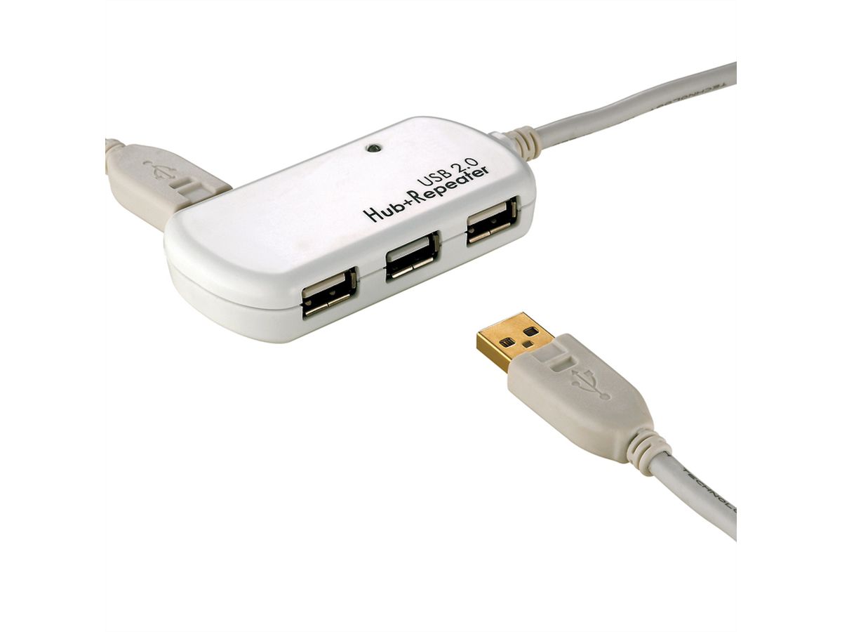 ROLINE USB 2.0 Hub, 4 Ports, with Repeater, 12 m