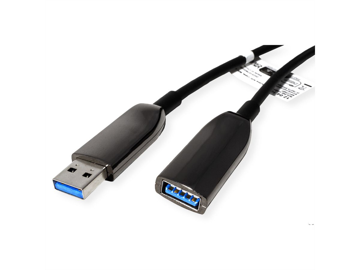 ROLINE USB 3.2 Gen 1 Extension Cable, 1 Port, AOC, M/F, black, 20 m