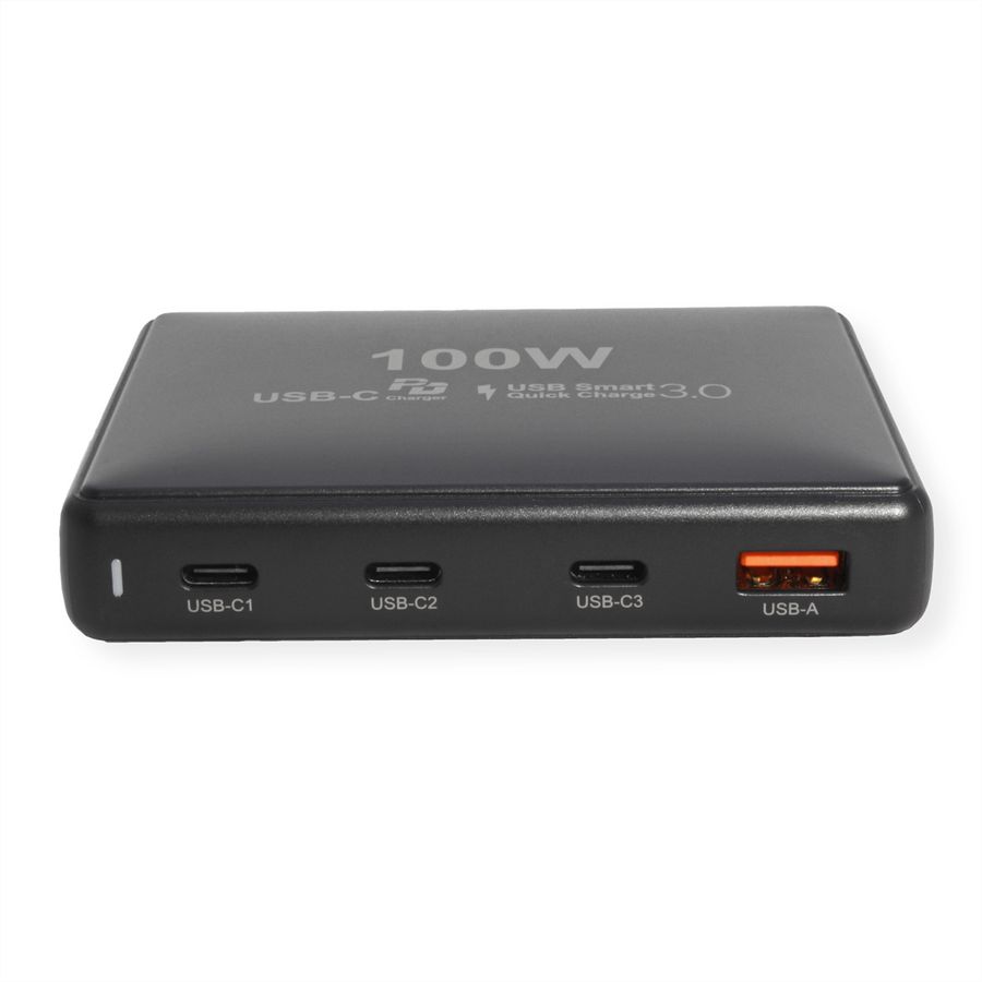 VALUE USB GaN Charger, 4 Ports, (3x USB-C, 1x USB-A), max. 100W