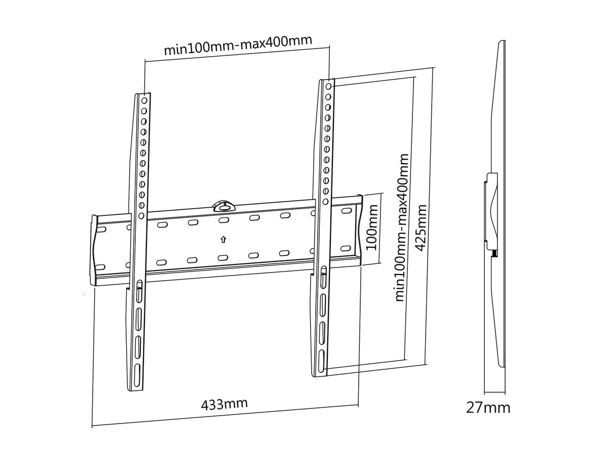 VALUE TV wall mount, 27mm wall distance, 40kg load capacity