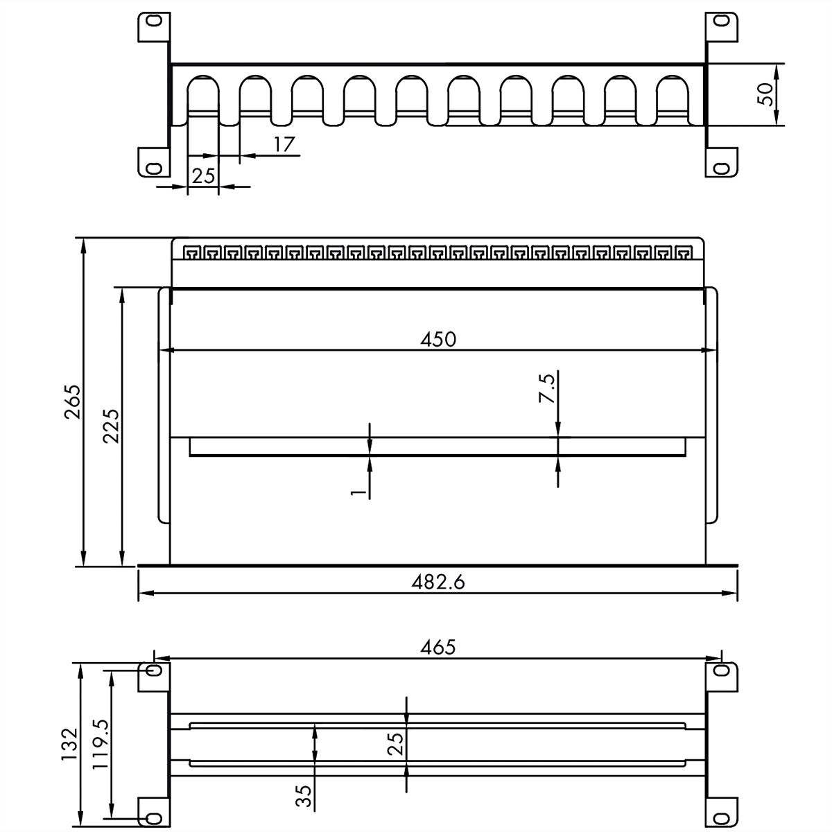 VALUE 19" Support Frame for DIN Rail-Mounted Devices, 3U, with Cable Management, black