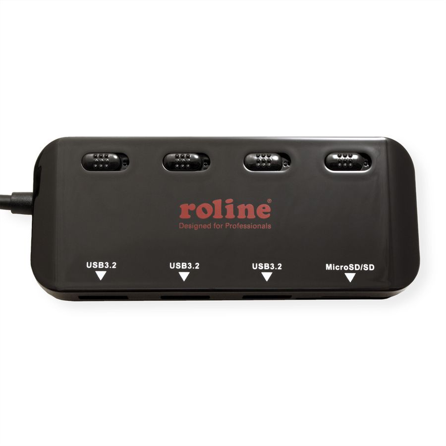 ROLINE USB 3.2 Gen 1 Hub, 3 Ports, Type C connection cable, with Card Reader, switchable