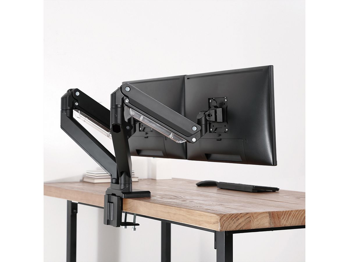 ROLINE Dual LCD Monitor Stand Pneumatic, Desk Clamp, Pivot, max. 15 kg, 5 Joints