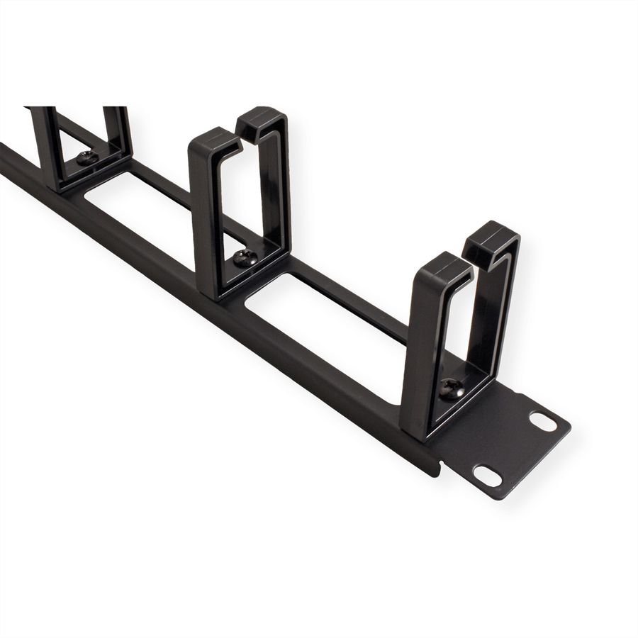 VALUE 19" 1U Cable Management Plate, C-Type, 5 Hooks, Cut-out front panel / cable feed-through, black