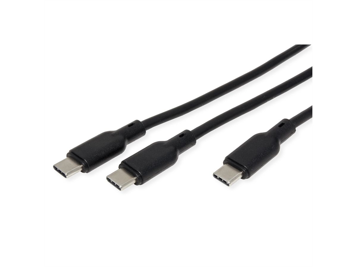 VALUE USB 2.0 Y-Splitter Charging Cable, 1x C to 2x C, max. 100W, black, 1.8 m
