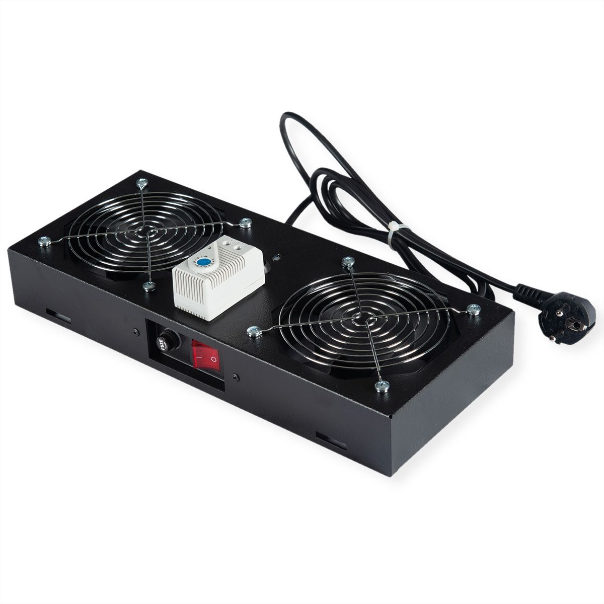 ROLINE Fan unit 2 fans, thermostat, for 19-inch wall housing black