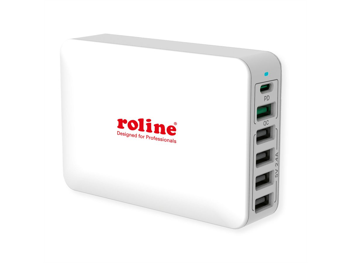 ROLINE USB Charger, 6 Ports (4x USB A, 1x USB C, 1x USB A QC3.0), max. 60W