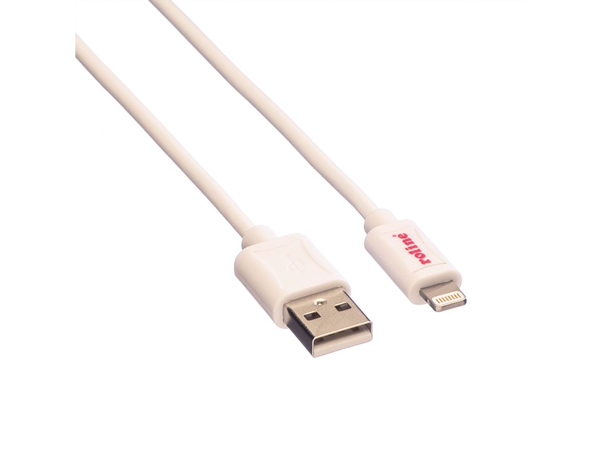 ROLINE Lightning to USB Cable for iPhone, iPod, iPad, white, 1 m