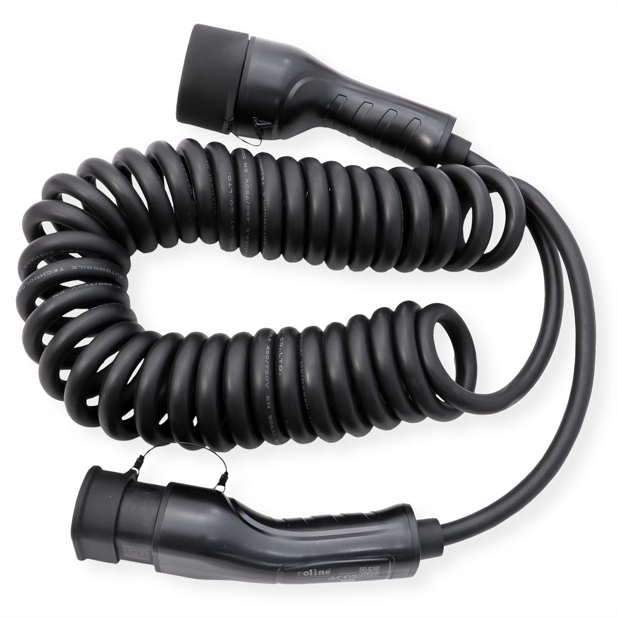 ROLINE EV Charging Cable Assembly Type2, 1-Phase, 250VAC (1P+N+E), 32 A, 7.4 kW, spiral (max. 5m)